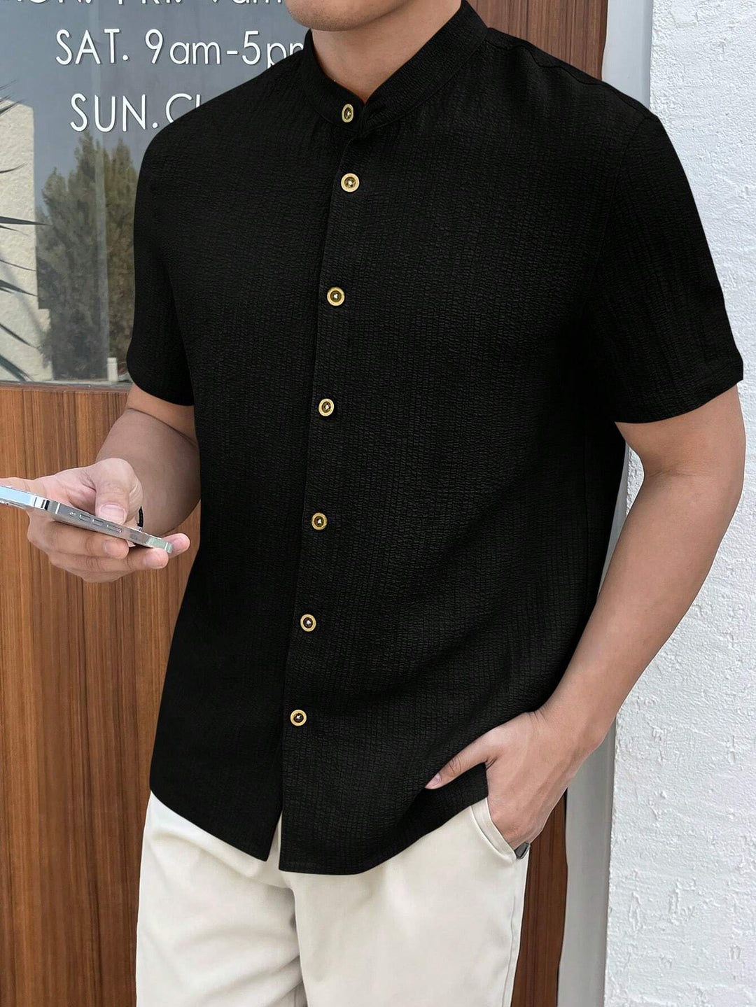 Textured Stand Collar Shirt