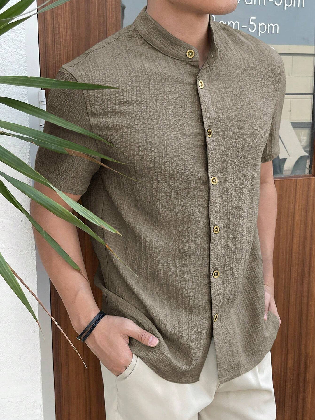 Textured Stand Collar Shirt