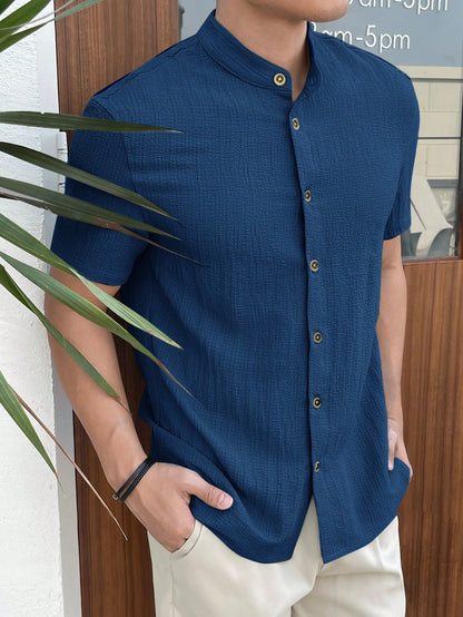 Textured Stand Collar Shirt