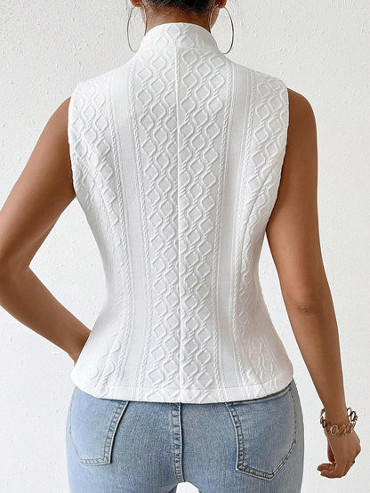 Textured Stand Collar Waistcoat Top