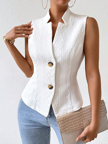Textured Stand Collar Waistcoat Top