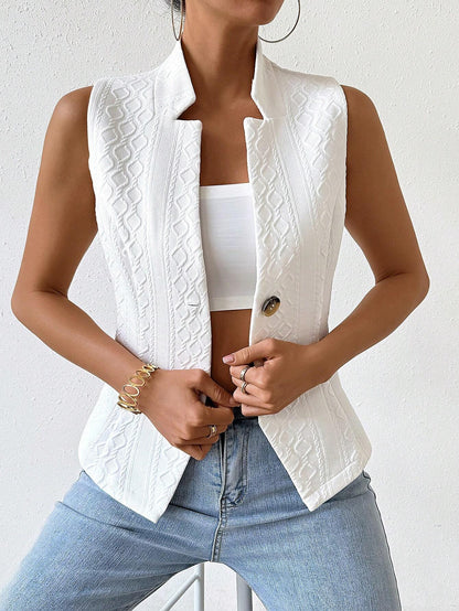 Textured Stand Collar Waistcoat Top