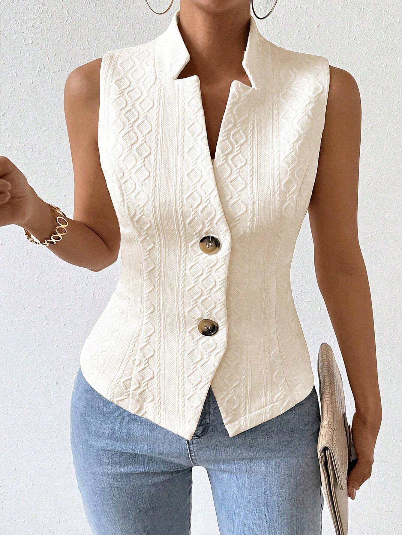 Textured Stand Collar Waistcoat Top