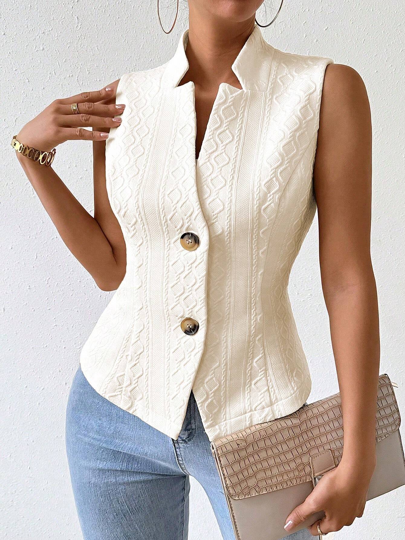 Textured Stand Collar Waistcoat Top