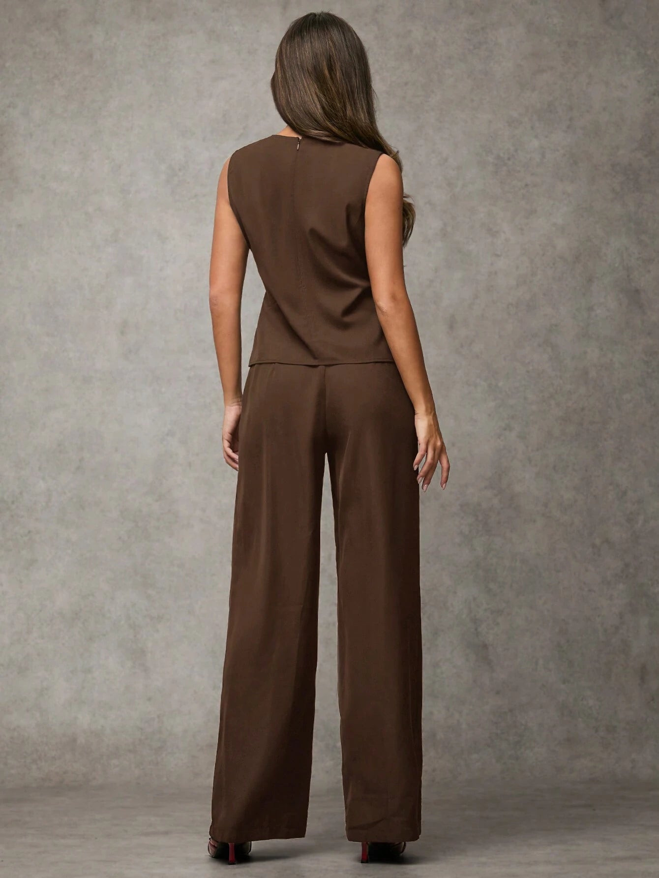 Tie Waist Sleeveless Wide Leg Pant Set