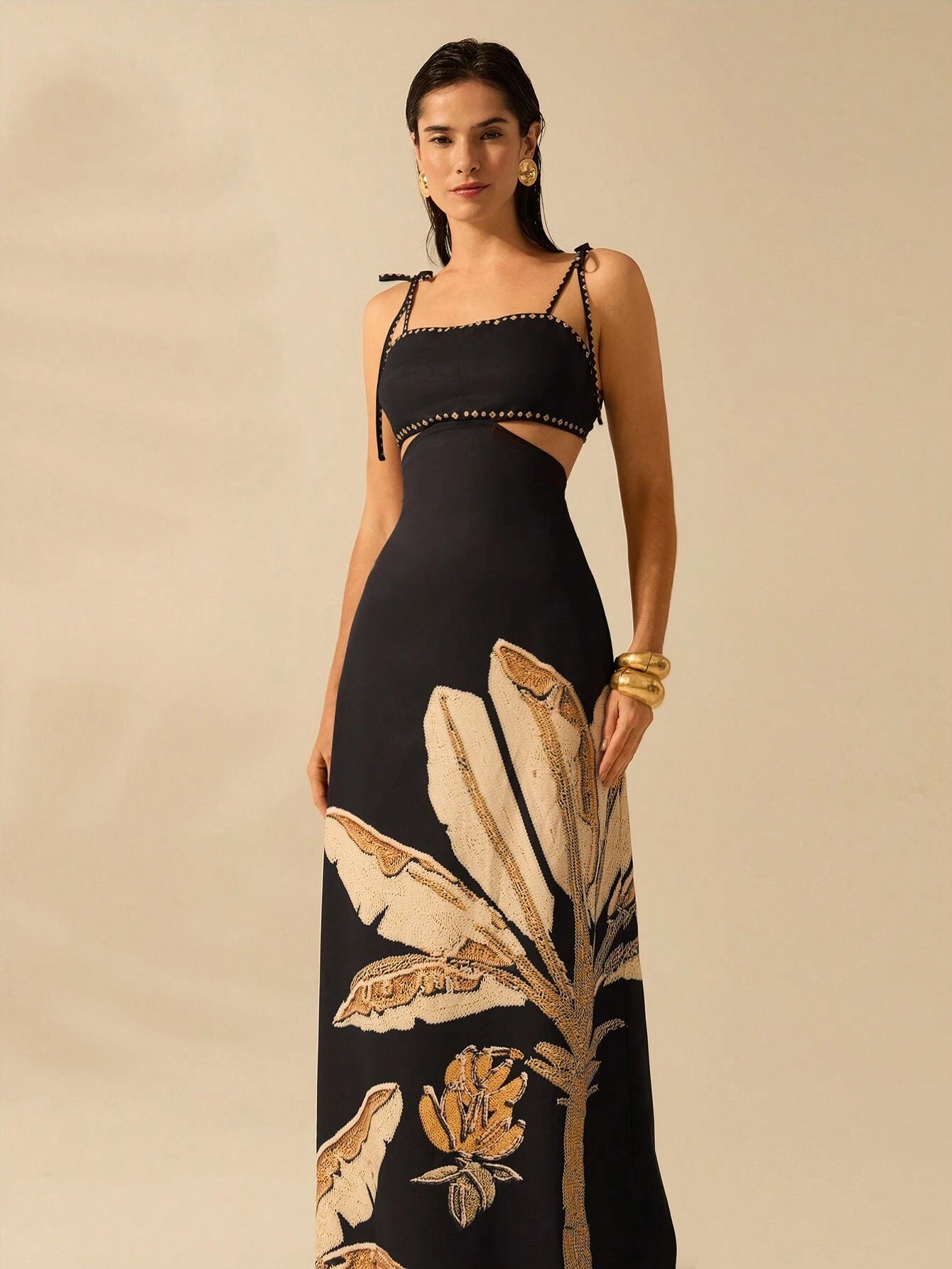 Tropical Print Cutout Maxi Dress
