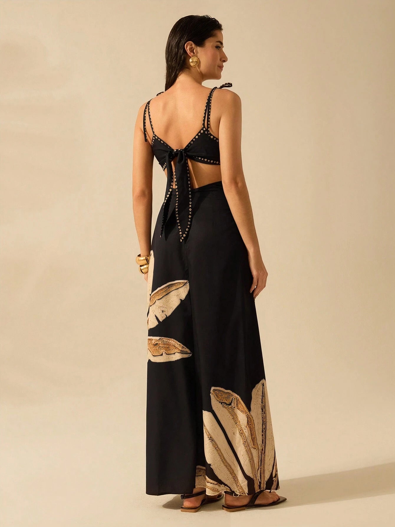 Tropical Print Cutout Maxi Dress