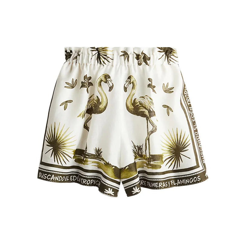 Tropical Print Linen Shirt Set