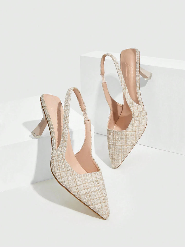 Tweed Pointed Toe Slingback Pumps