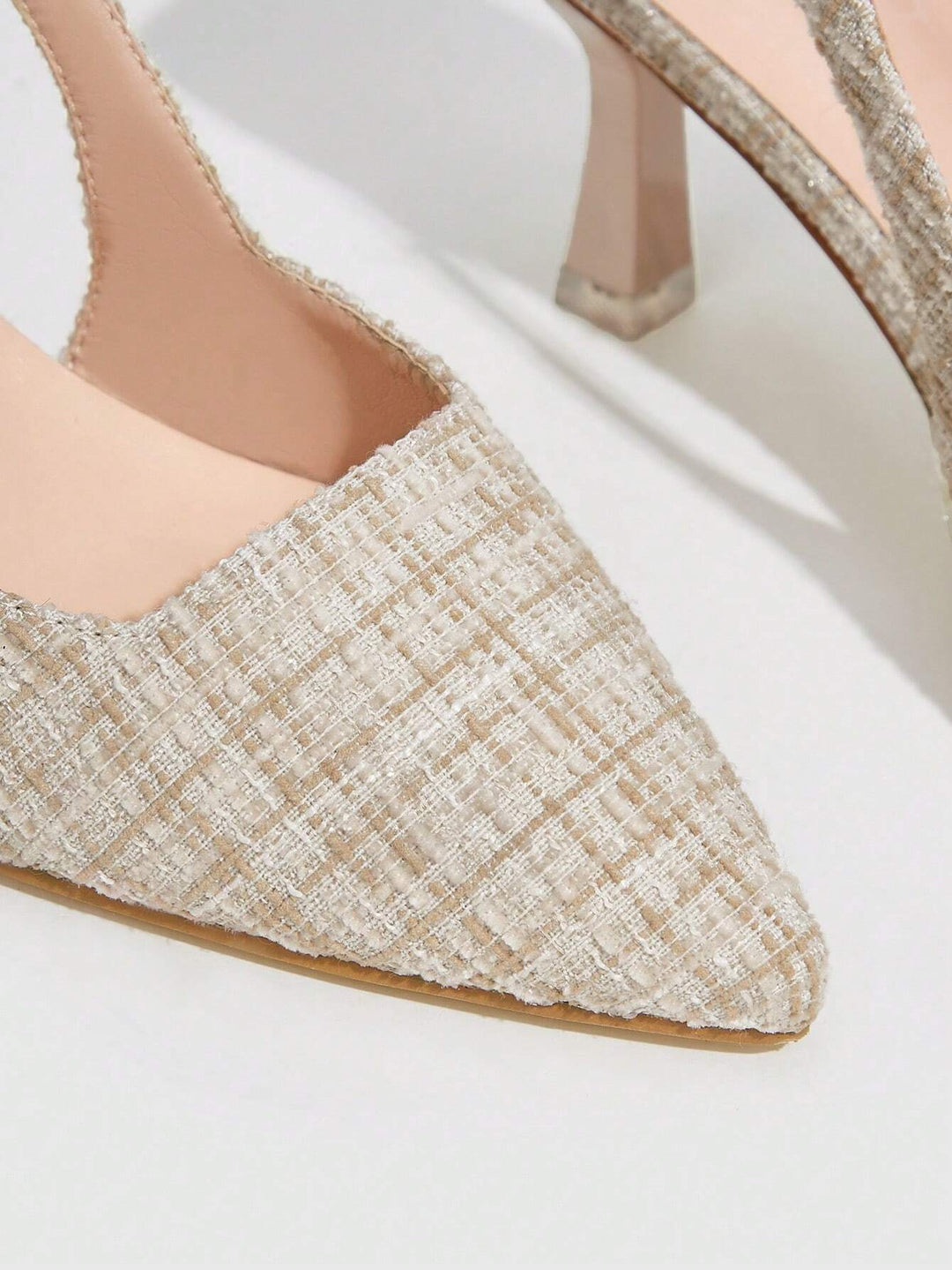 Tweed Pointed Toe Slingback Pumps