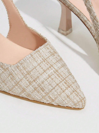 Tweed Pointed Toe Slingback Pumps
