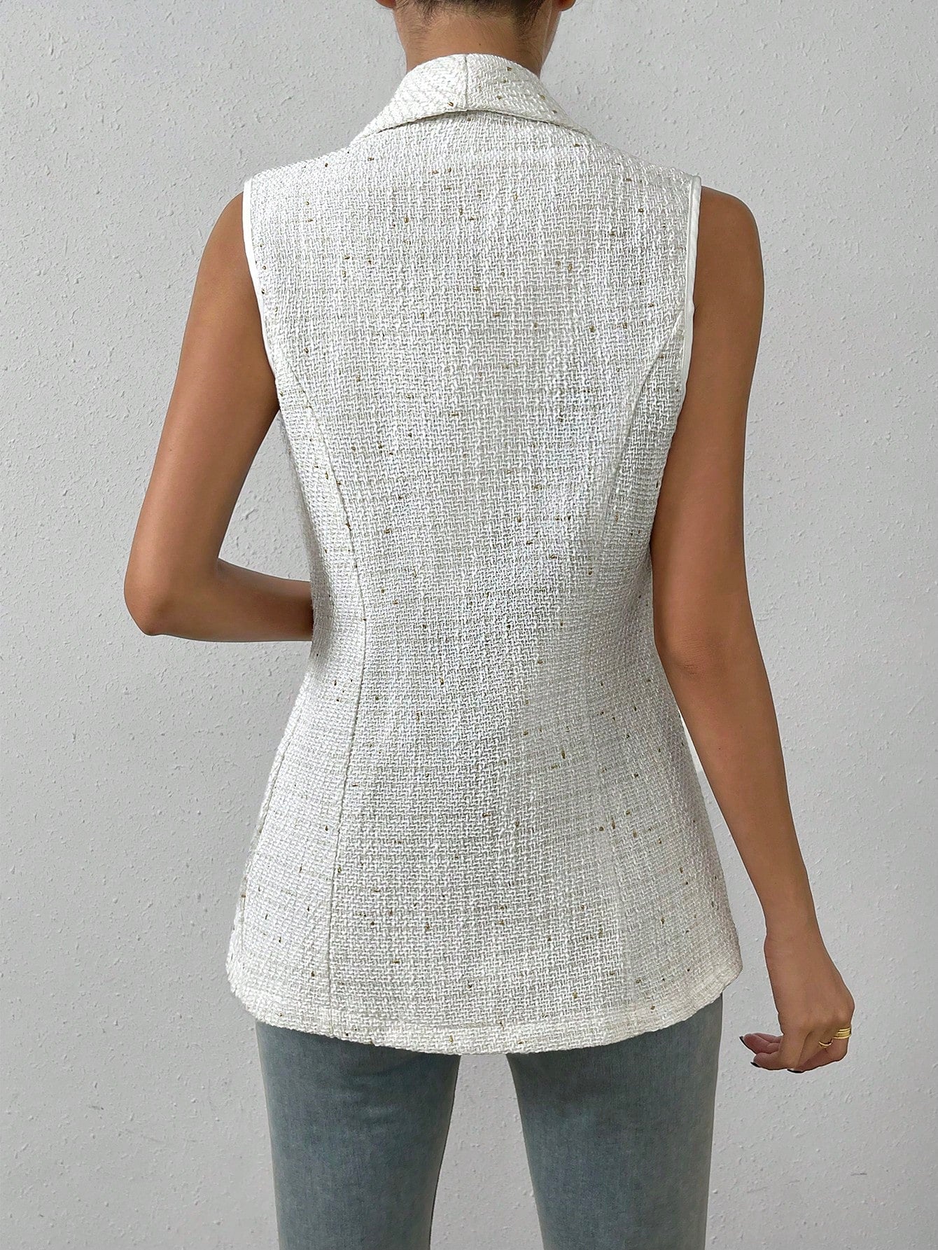 Tweed Shawl Collar Sleeveless Blazer