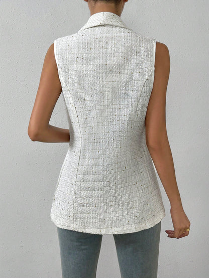 Tweed Shawl Collar Sleeveless Blazer