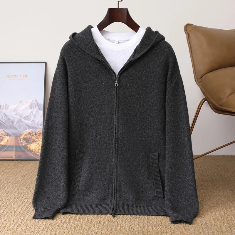 ChiClick | Men's Luxury Merino Wool Hooded Cardigan
