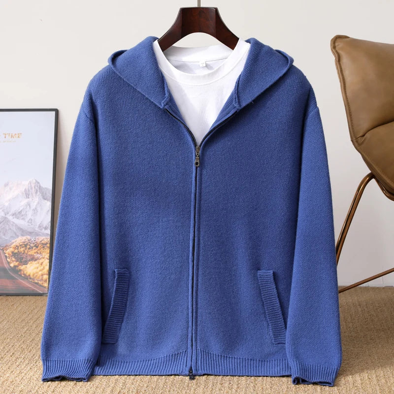 ChiClick | Men's Luxury Merino Wool Hooded Cardigan