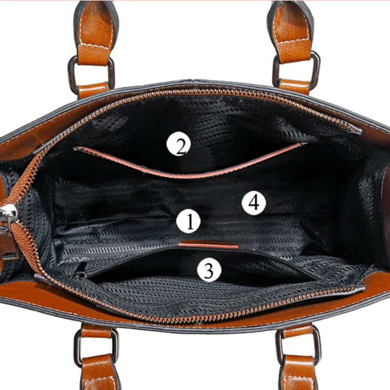 Vintage Contrast Stitch Leather Satchel