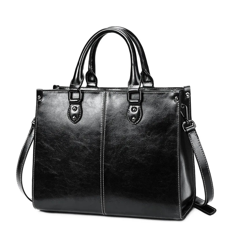 Vintage Contrast Stitch Leather Satchel