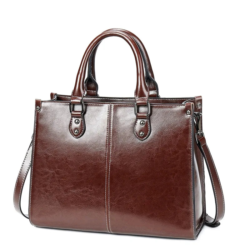 Vintage Contrast Stitch Leather Satchel