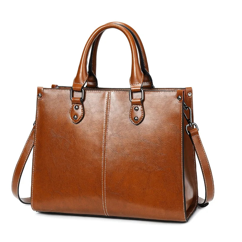 Vintage Contrast Stitch Leather Satchel