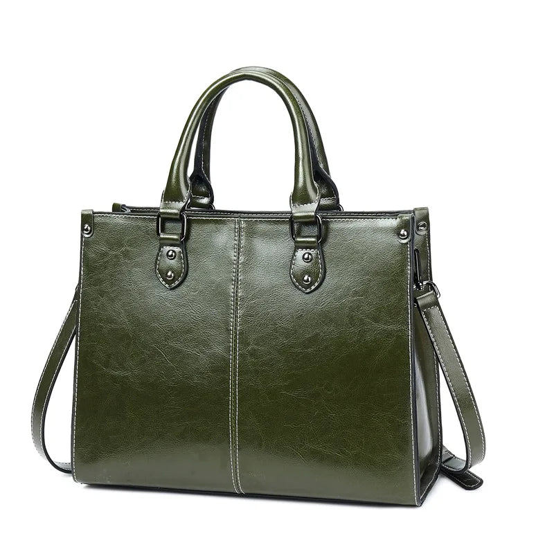 Vintage Contrast Stitch Leather Satchel