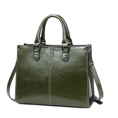Vintage Contrast Stitch Leather Satchel