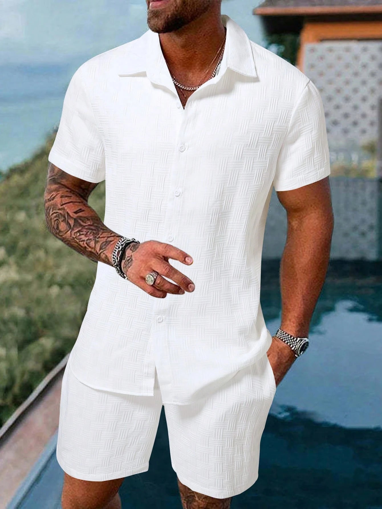 White Linen Shorts Beach Set