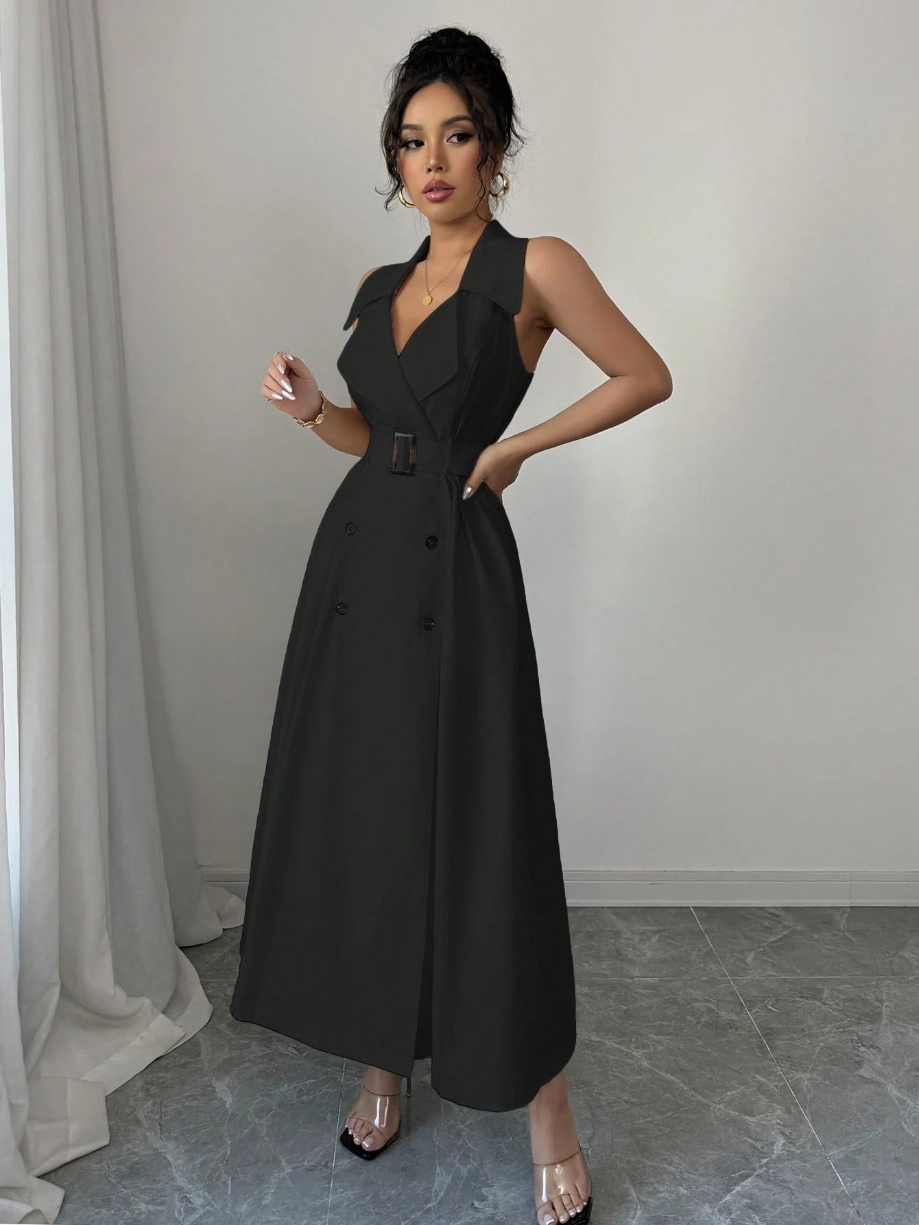 White Sleeveless Belted Midi Dress