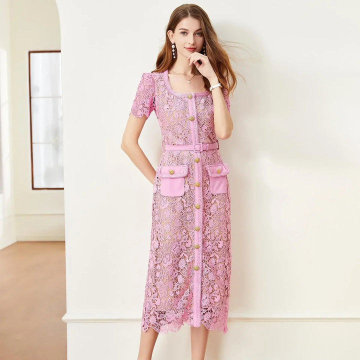 ChiClick | Tweed Trim Lace Sheath Dress