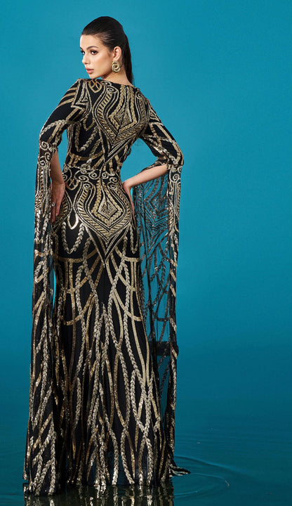 Women's Sequin Cape Sleeve Evening Gown