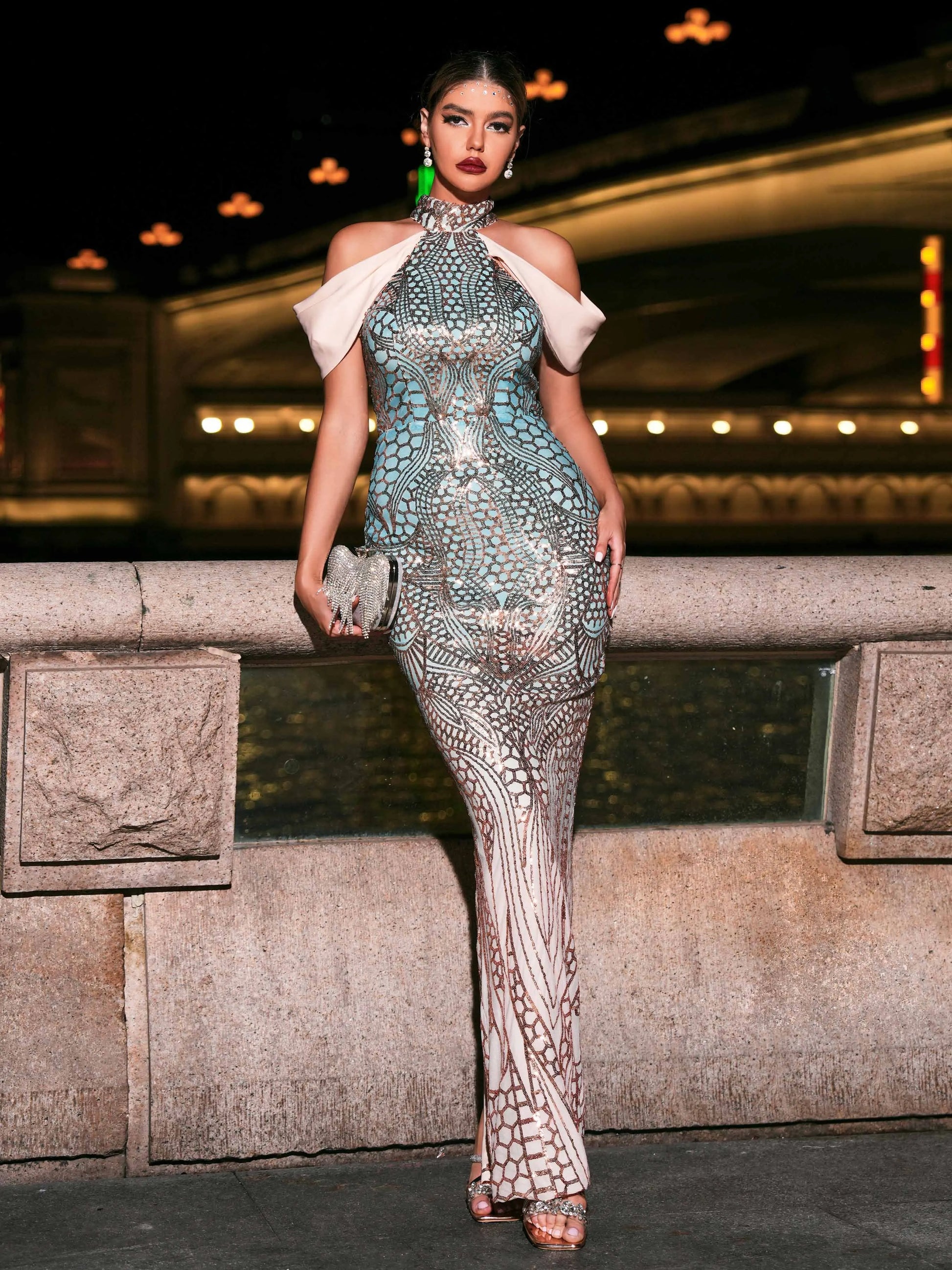 Women's Sequin Halter Maxi Gown