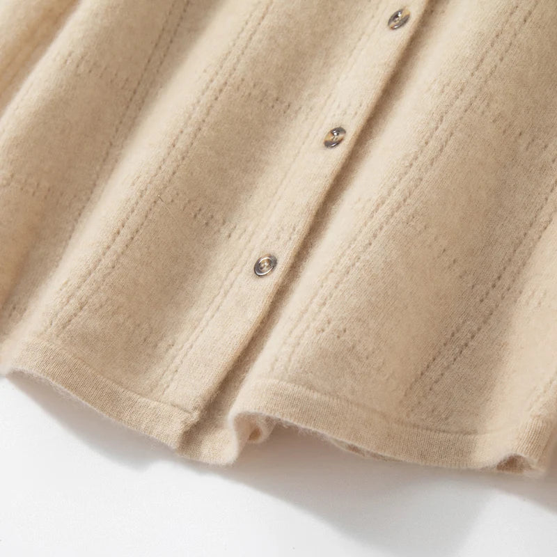 Womens 100%Cashmere POLO Collar Cardigan