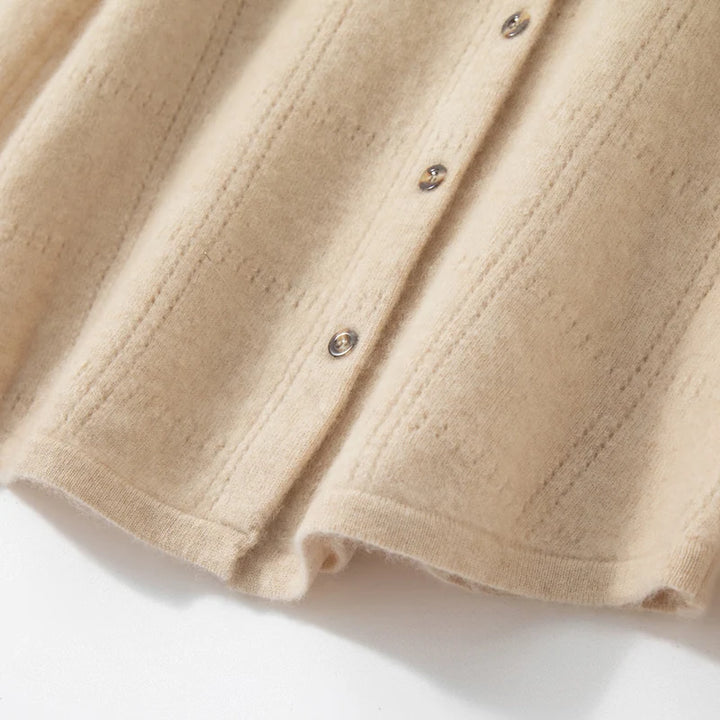 Womens 100%Cashmere POLO Collar Cardigan