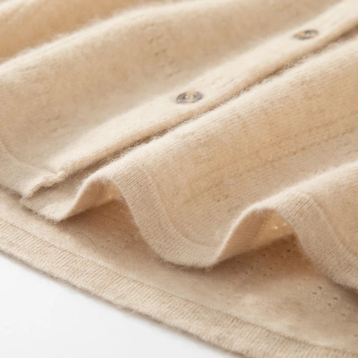 Womens 100%Cashmere POLO Collar Cardigan