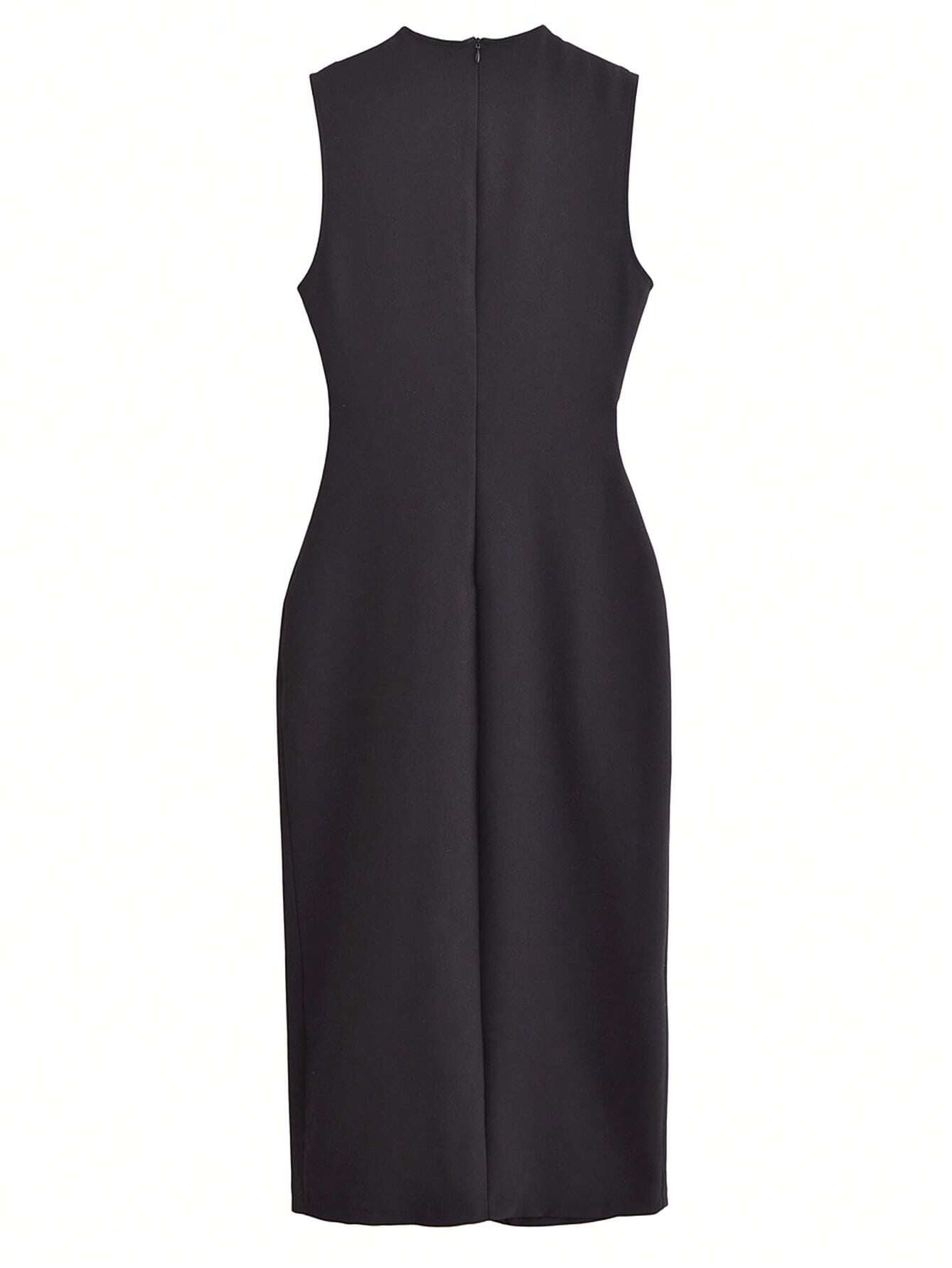 Women's Black Buttoned Midi Dress
