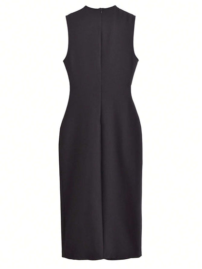 Women's Black Buttoned Midi Dress