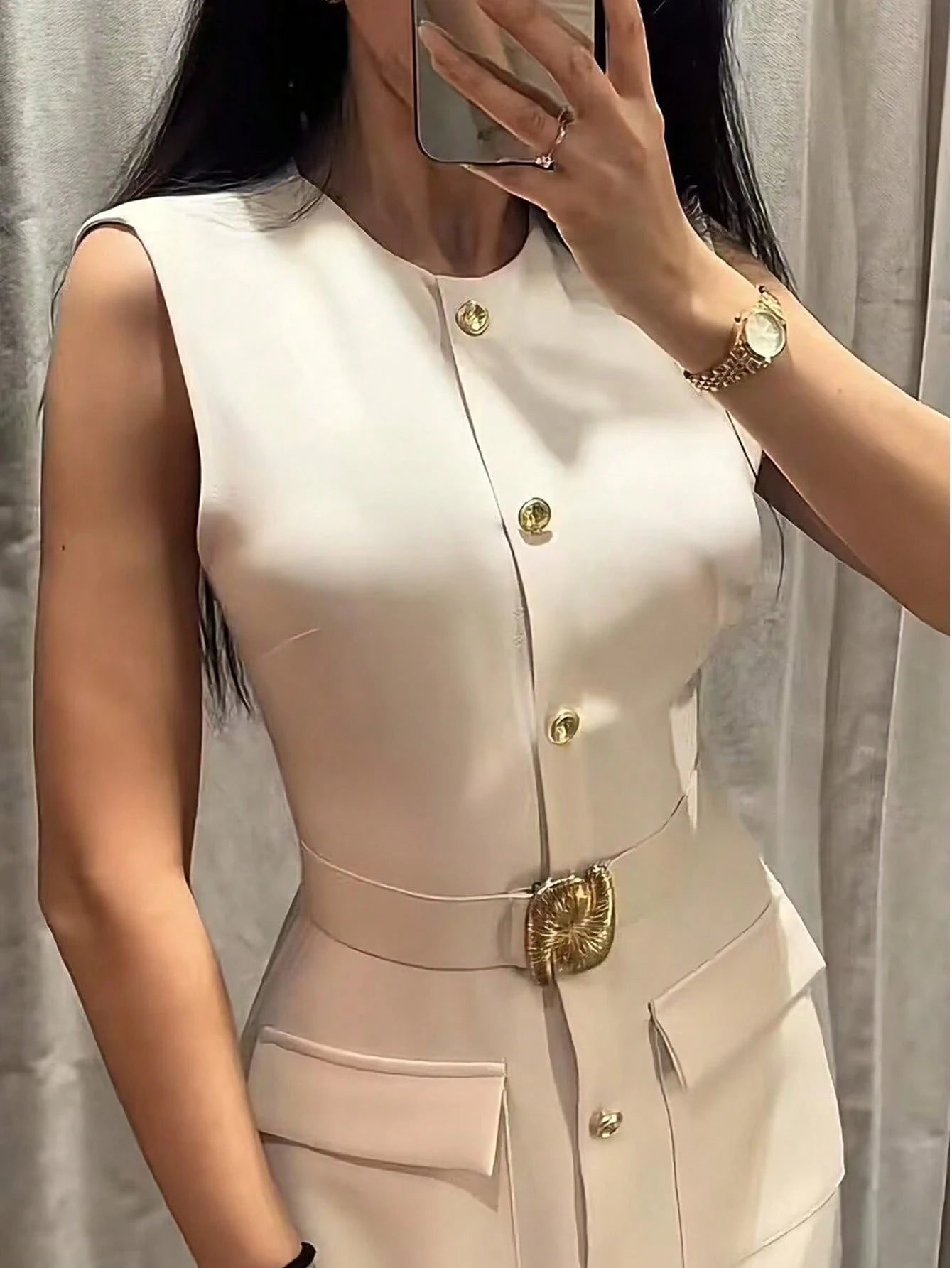 Women's Black Buttoned Midi Dress