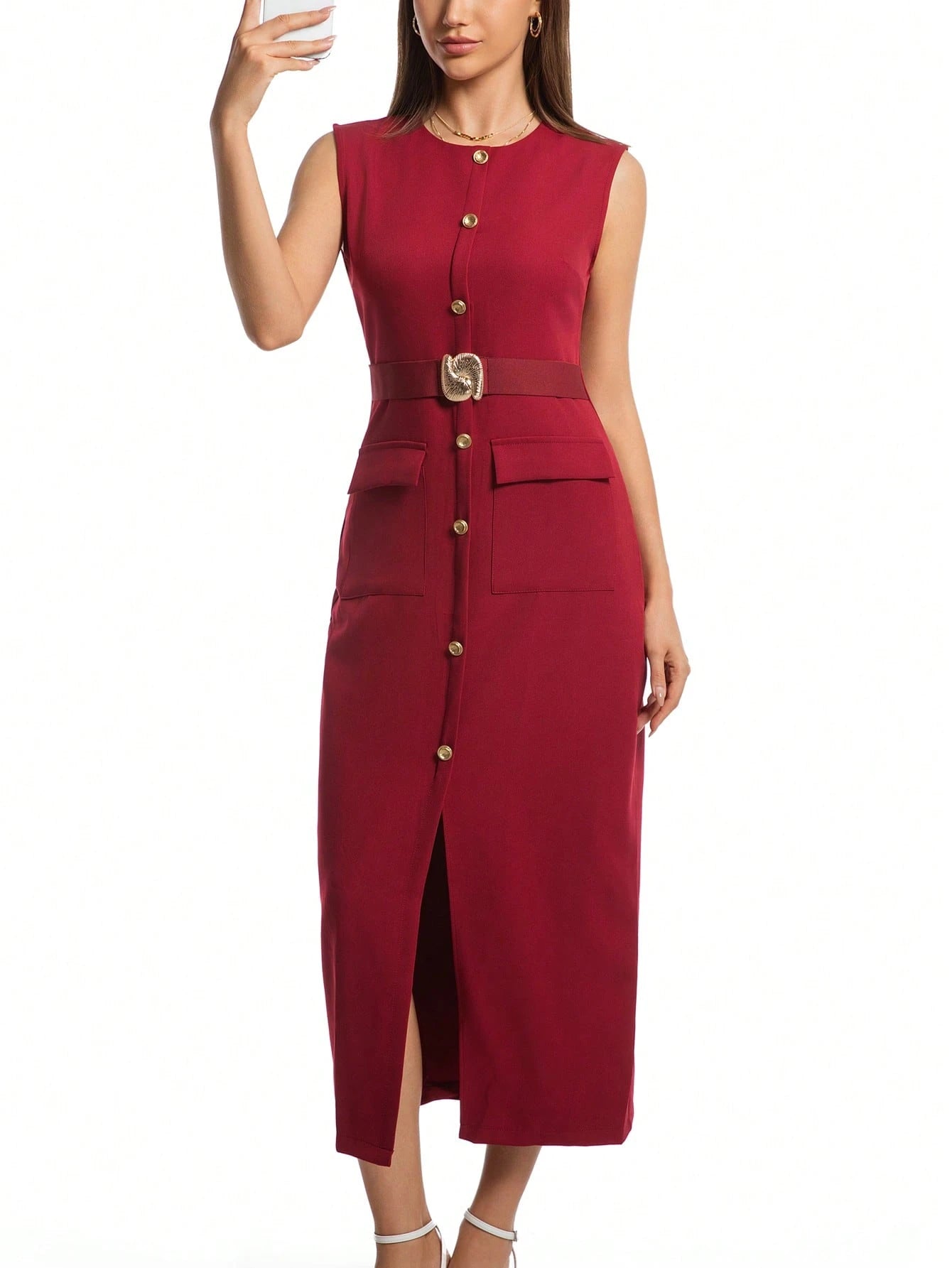 Women's Black Buttoned Midi Dress