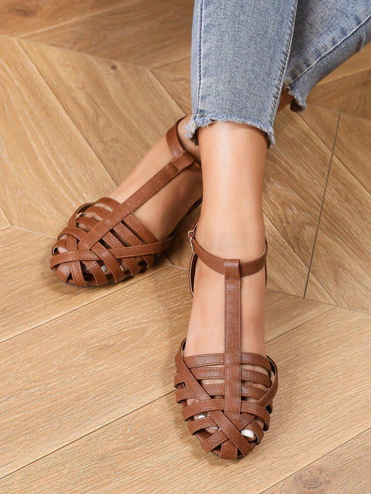 Women's Brown Caged Gladiator Flat Sandals