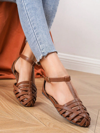Women's Brown Caged Gladiator Flat Sandals