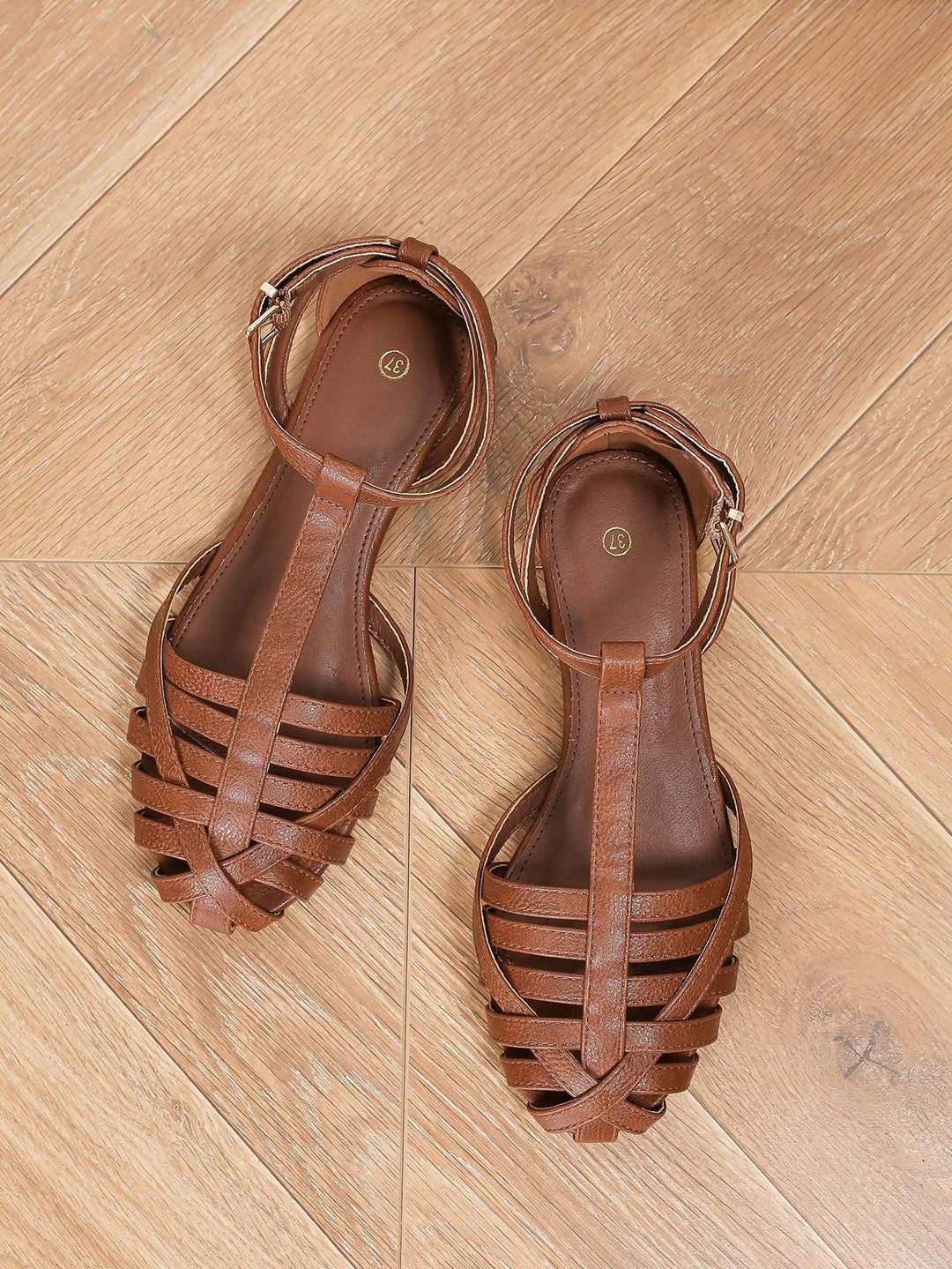 Women's Brown Caged Gladiator Flat Sandals