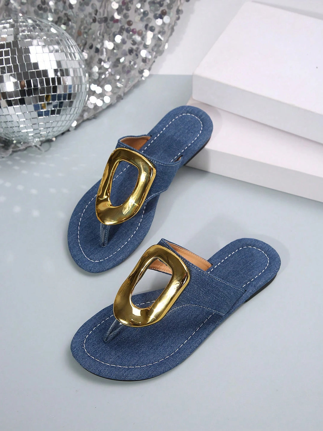  Women's Brown Sculptural Buckle Flip Flops