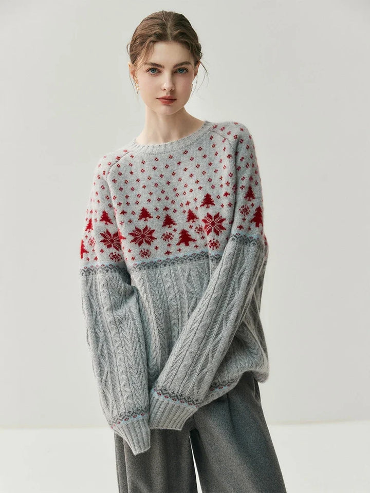 Women's Cashmere Fair Isle Cable Knit Sweater