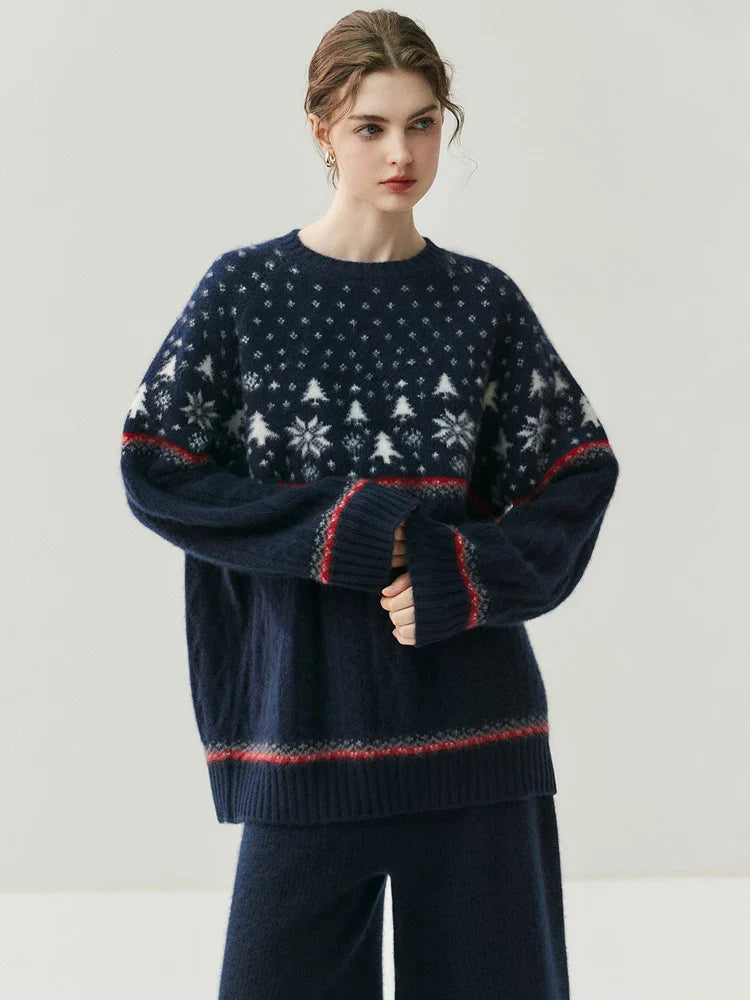 Women's Cashmere Fair Isle Cable Knit Sweater