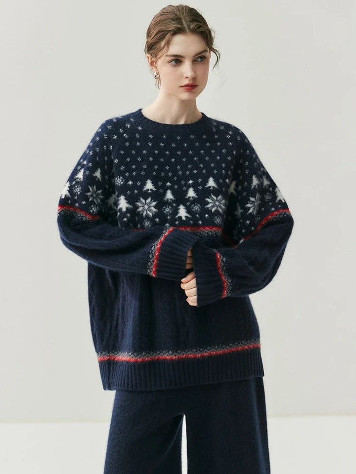 Women's Cashmere Fair Isle Cable Knit Sweater