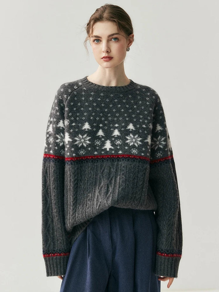 Women's Cashmere Fair Isle Cable Knit Sweater