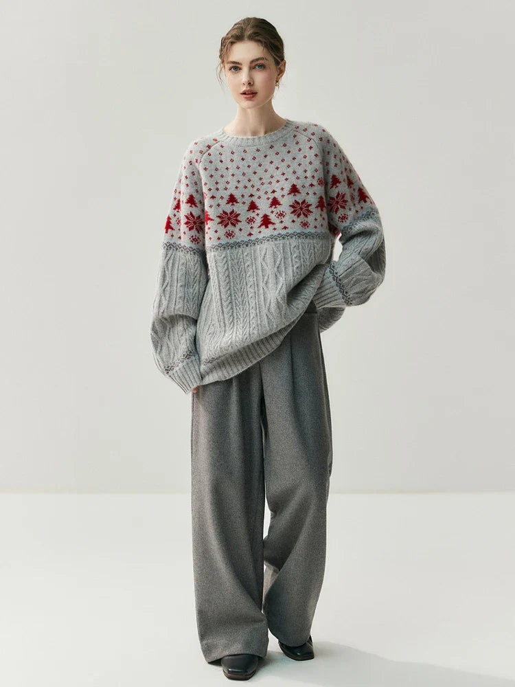 Women's Cashmere Fair Isle Cable Knit Sweater
