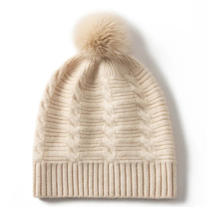 Womens Cashmere Pompom Beanie Hat