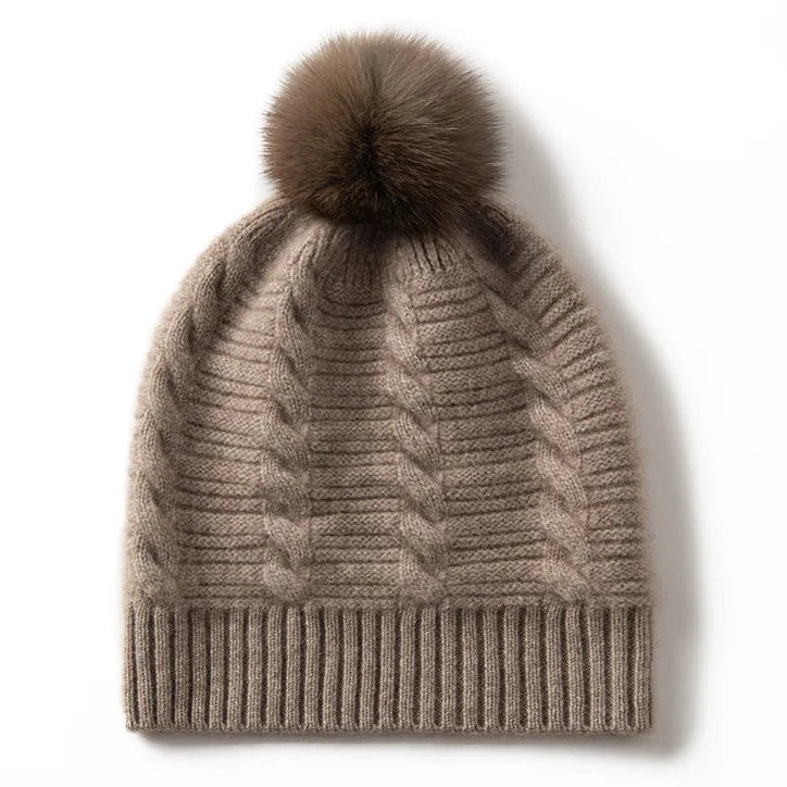 Womens Cashmere Pompom Beanie Hat