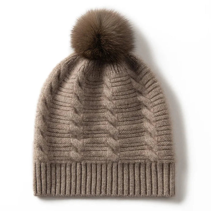 Womens Cashmere Pompom Beanie Hat