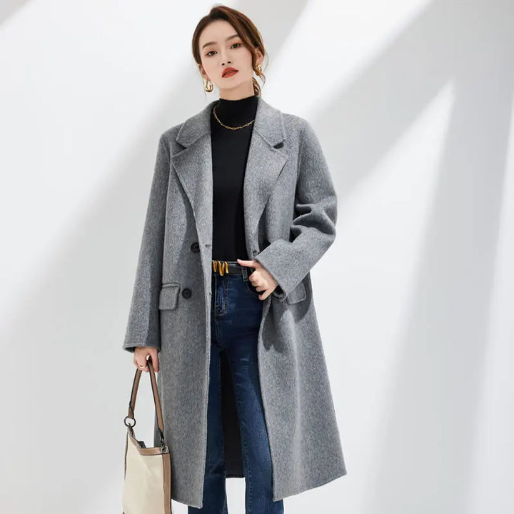 Womens Handmade Wool Blend Long Coat